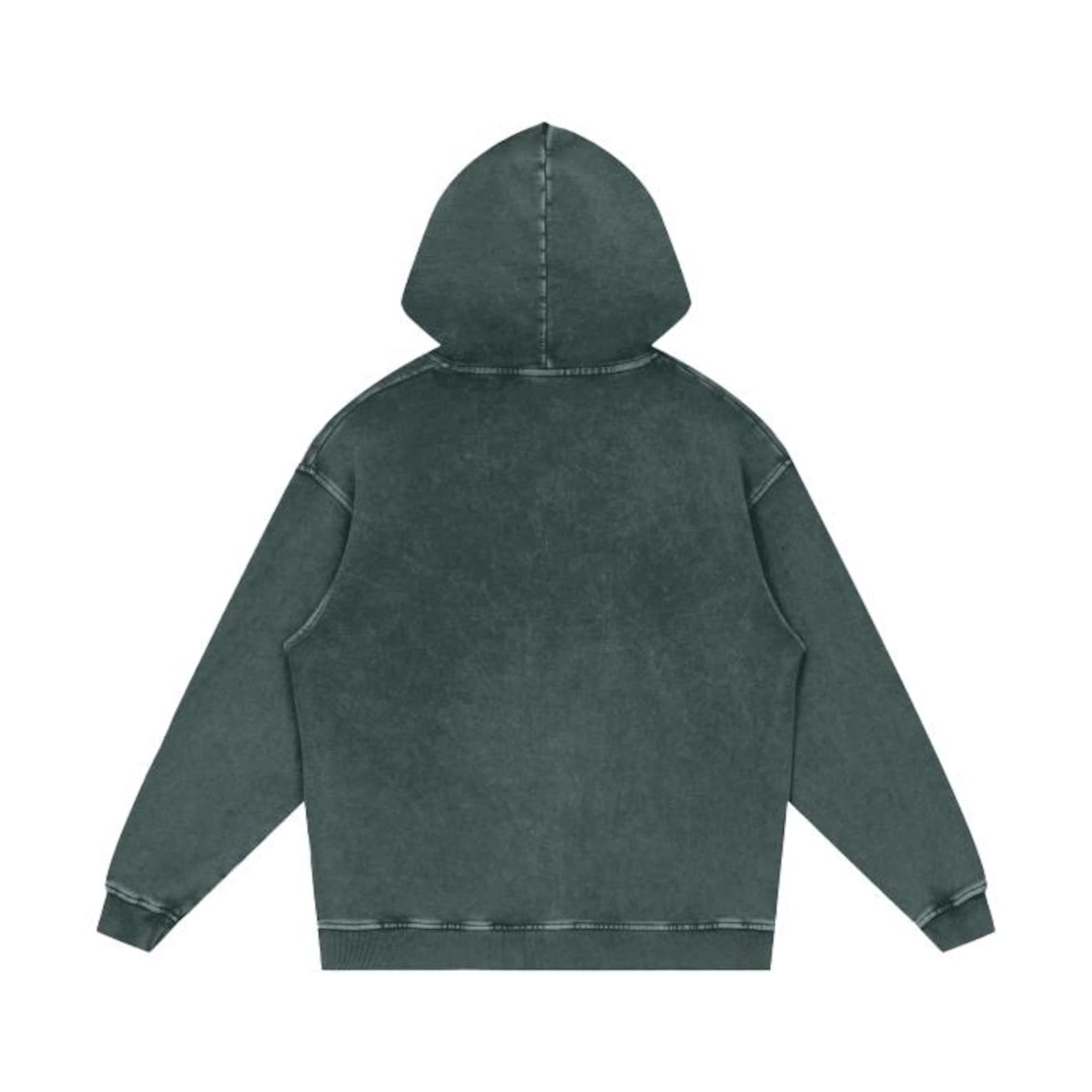 Acid Wash Pullover Hoodie with Kangaroo Pocket â€“ Dark Green image 1