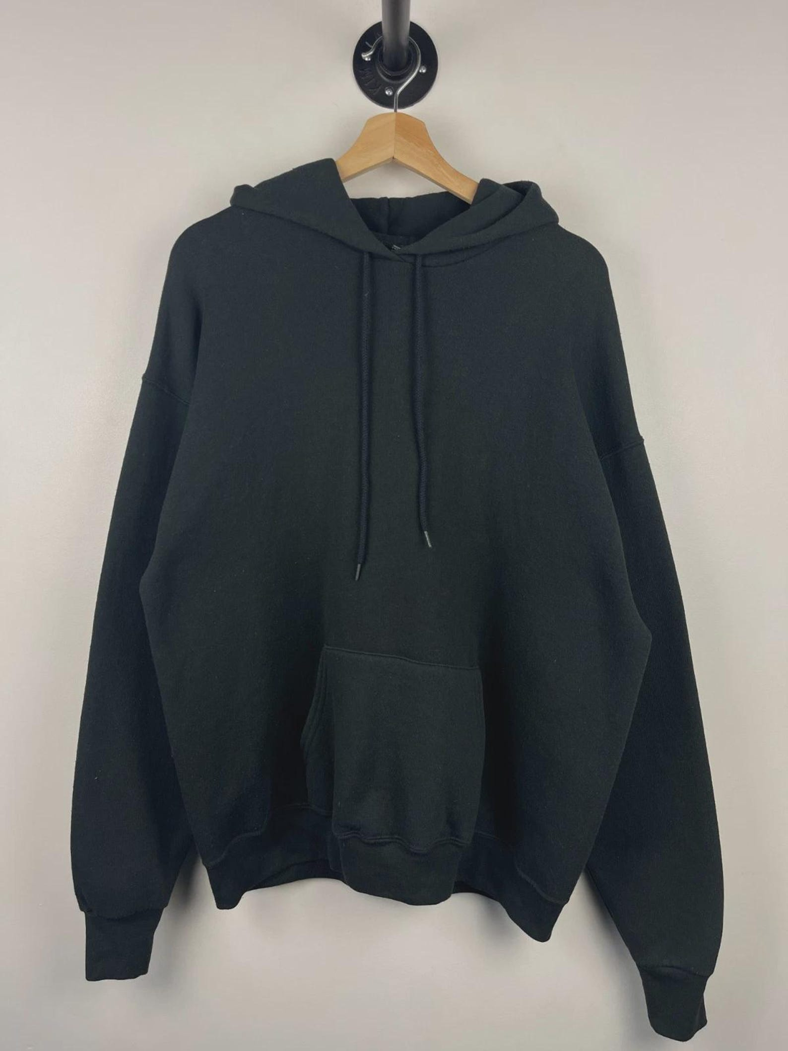 Black Pullover Hoodie Sweatshirt with Kangaroo Pocket image 2