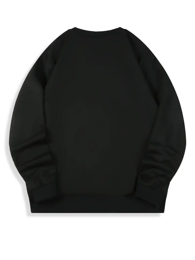Crew Neck Pullover Sweatshirt - Black, Long Sleeve, Solid Color image 1