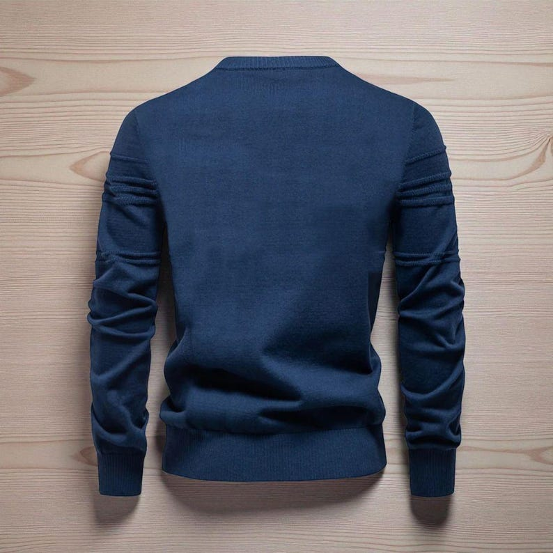 Men's Crew Neck Textured Knit Pullover Sweater - Navy Blue image 1