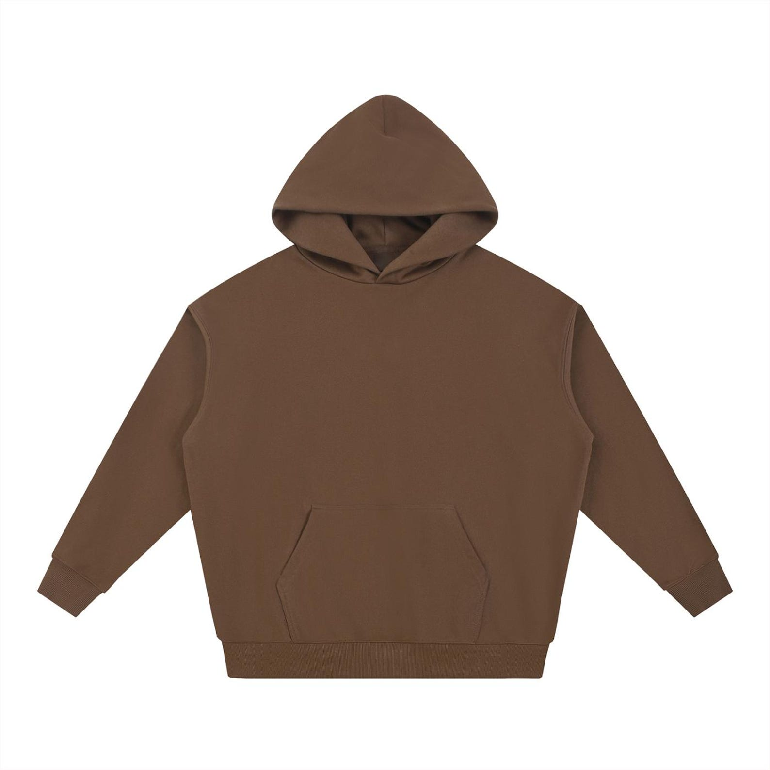 Pullover Hoodie Sweatshirt Brown Fleece Kangaroo Pocket image 2