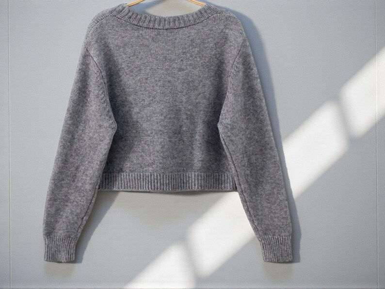 Women's Cropped Knit Cardigan and Pullover Sweater Set, Gray image 2